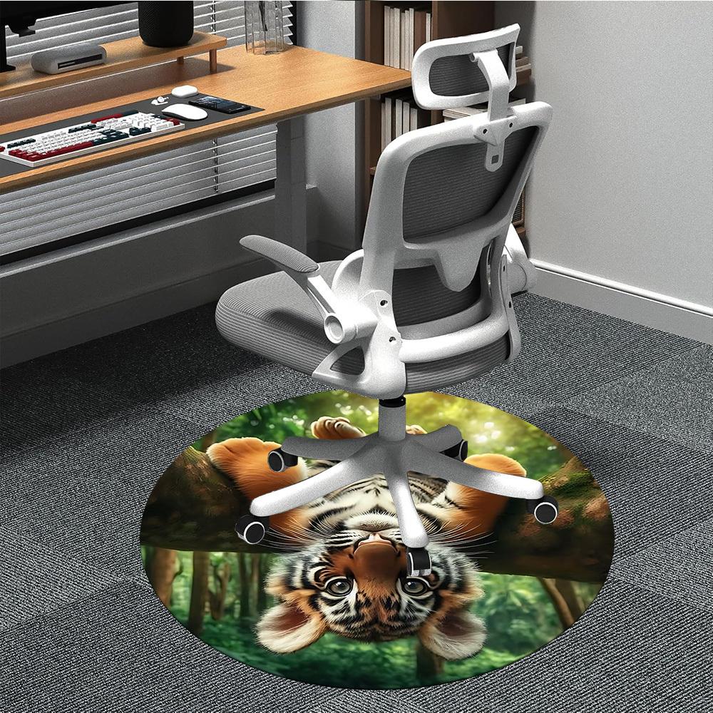1pc Tiger Cub Print Carpet for Office Non-Slip, Round Carpet, Soft & Comfortable, Carpet for Office, Lightweight Round Floor Mat