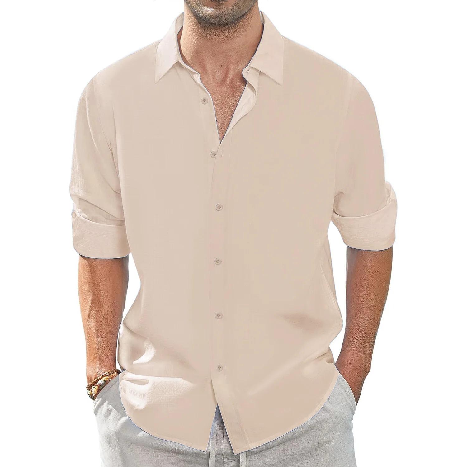 

Мужская рубашка с длинным рукавом на весну-лето, однотонная, повседневная, легкая, удобная, с лацканами, топы, рубашки для отпуска S чёрный