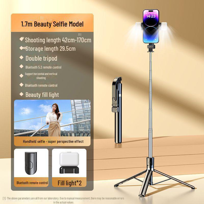 Bluetooth Selfie-Stick Stativ mit integriertem Fülllicht & Fernbedienung: Anti-Wackeln, Einziehbar, Multifunktional, Schreibtischfreundlich.