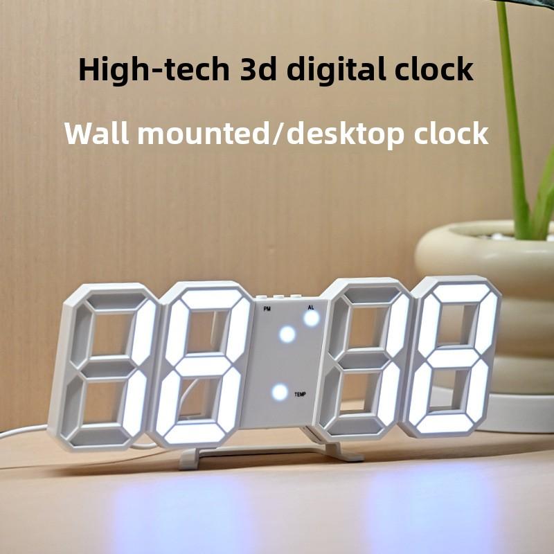 Ins minimalist desktop 3D digital LED electronic clock wall mounted USB plug-in stereoscopic luminous alarm clock desktop clock