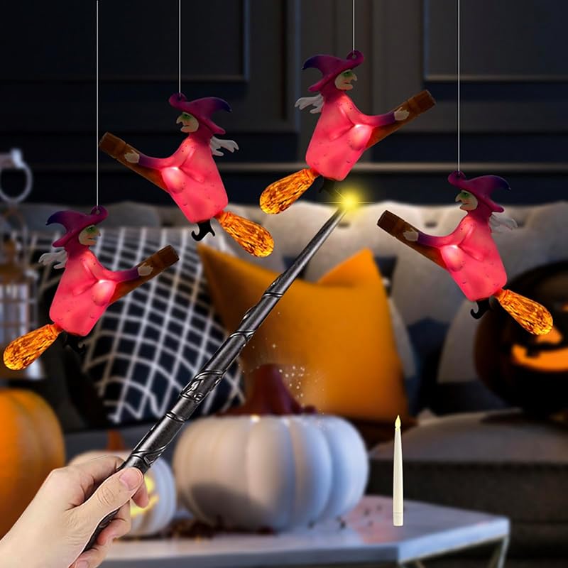 Halloween Decorations, Harry Floating Battery Operated Candles with Potter Magic Wand Remote, Flameless Hanging Flickering LED Candle Light,