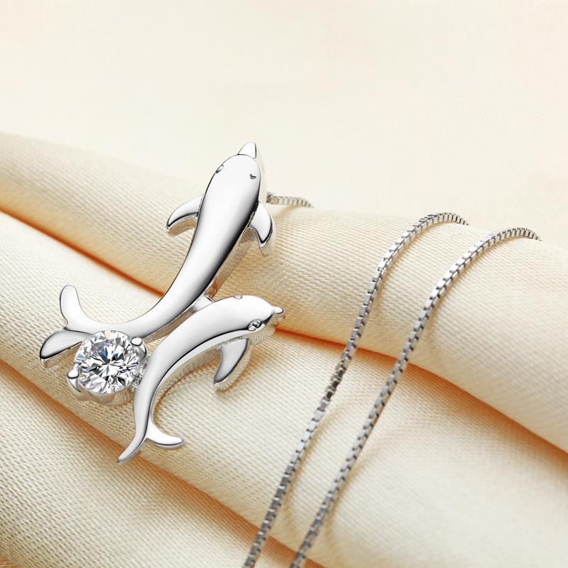 Romantische Doppel-Delfin-Halskette Anhänger für Frauen - Elegantes Schmuckstück