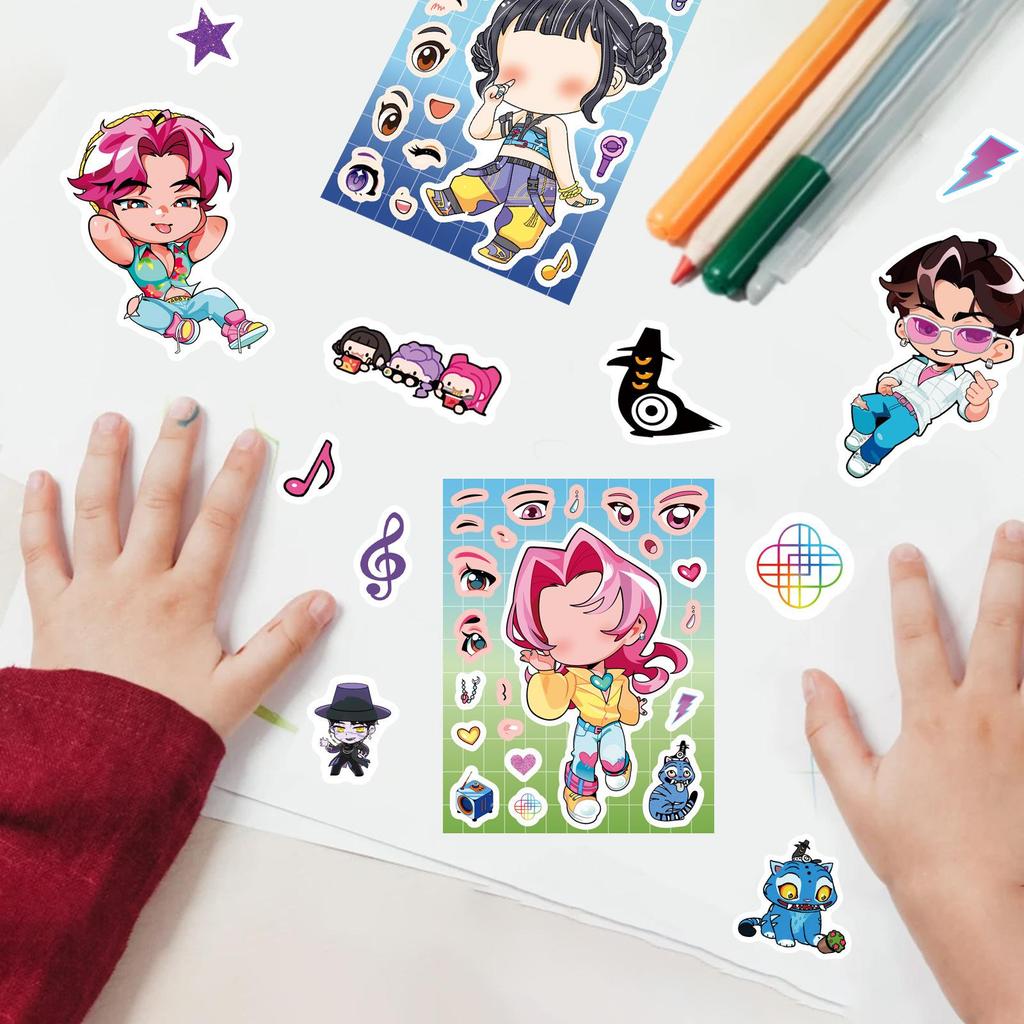 8PCS/PACK K-pop Demon Hunter Sticker Set, DIY Make a Face Puzzle Sticker, Waterproof Vinyl Decals for Notebook Phone Laptop Skateboard