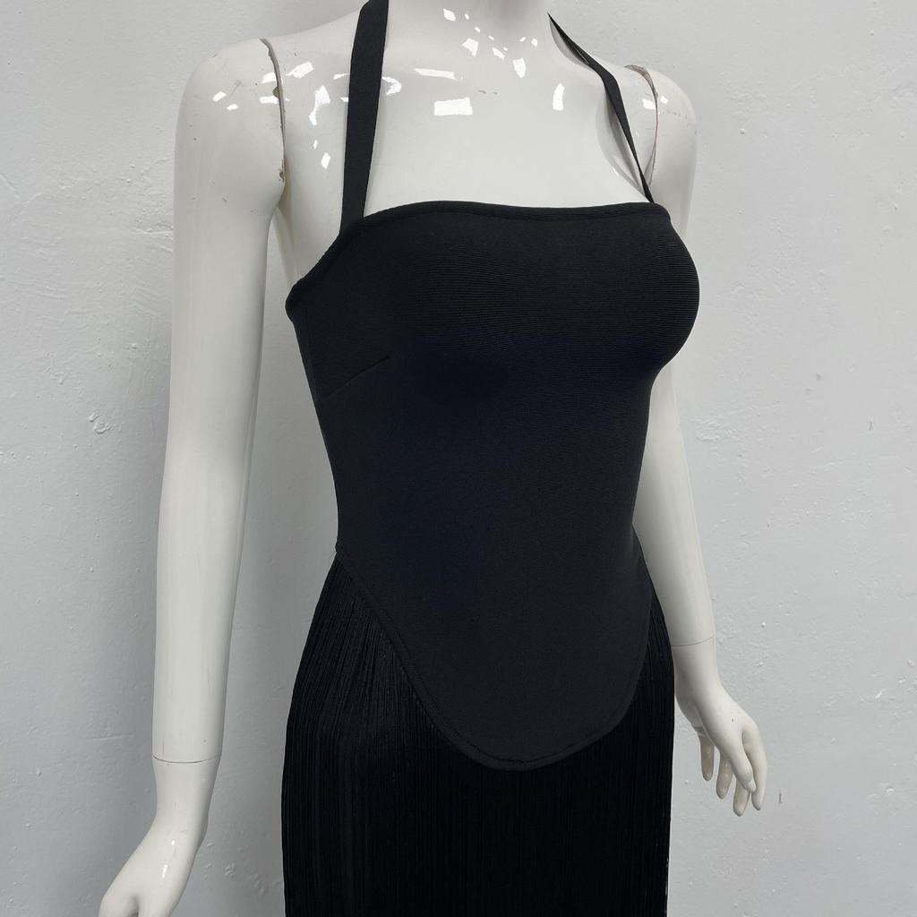 European & American Tassel Halterneck Bodycon Bandage Dress