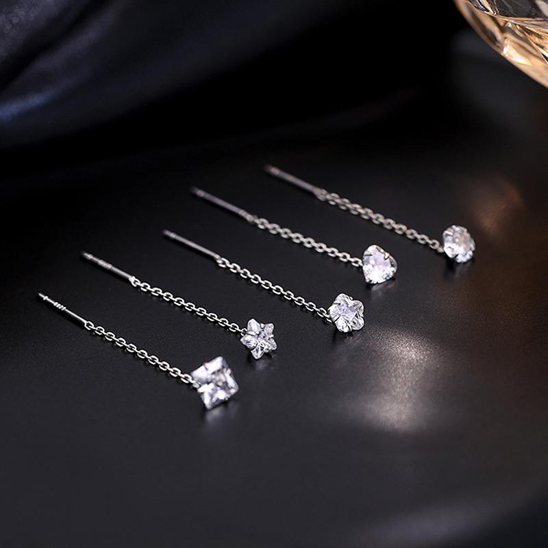 1Pc Zircon Ear Wires Heart Star Earrings Long Temperament Versatile Tassel