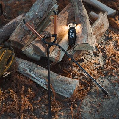 Outdoor Fireplace Tong with Faux Leather Handle Cover Carbon Steel Rustproof Heat Resistant Camping Campfire Firewood Log