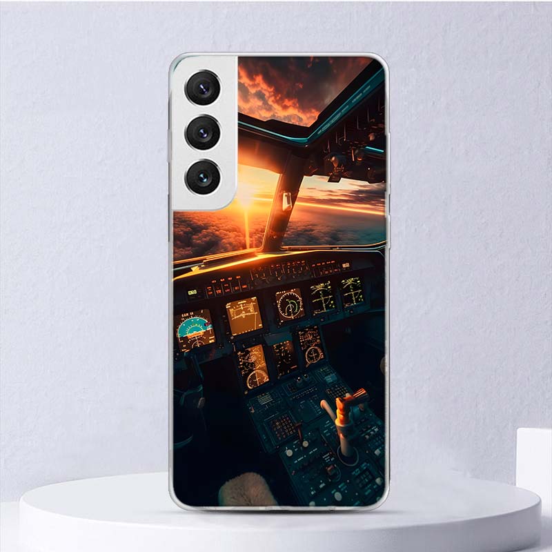 Aviation Aeroplane Pilot Cockpit Soft Case For Samsung Galaxy S25 S24 S23 S22 Ultra Phone Cover S20 FE S21 Plus S25 Edge + Funda