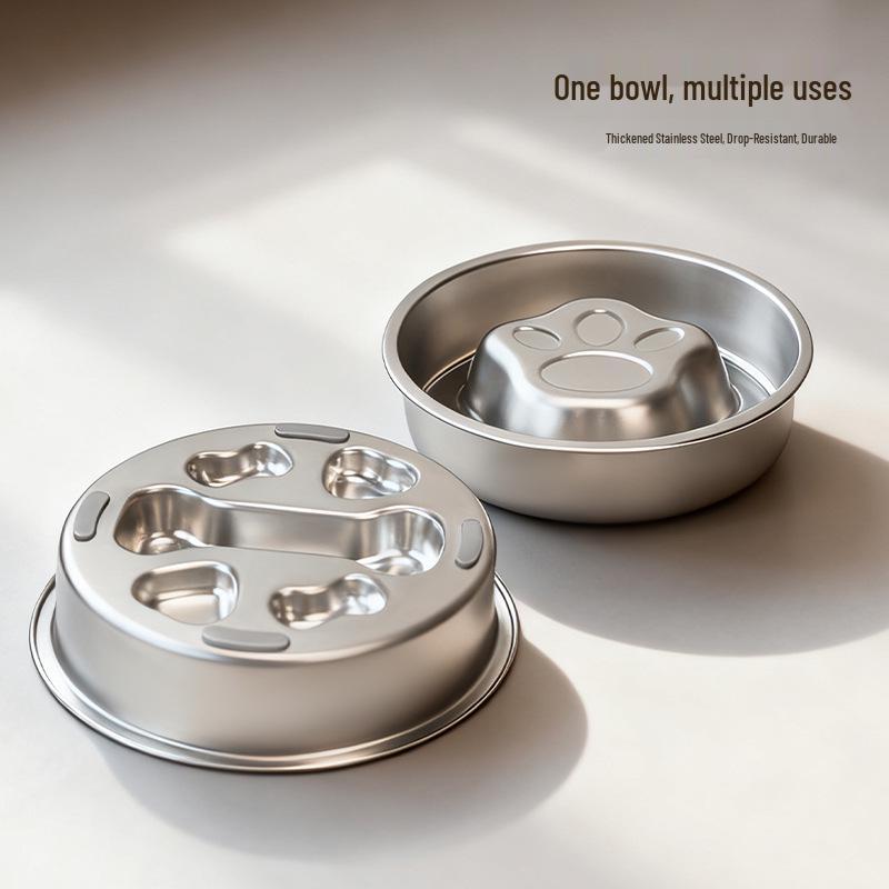 Stainless Steel Non-Slip Slow Feeder Bowl for Small Dogs and Cats