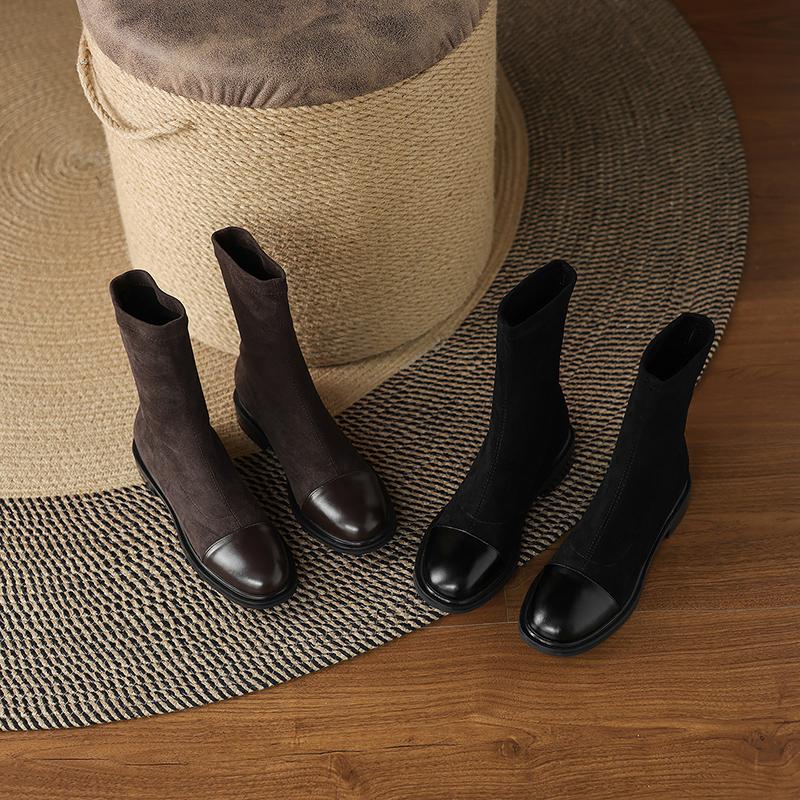 Krazing Po Microfiber Flock Winter Round Toe Size 33 Chelsea Boots Size 43 Zipper High Quality Low Heels Ankle Boots