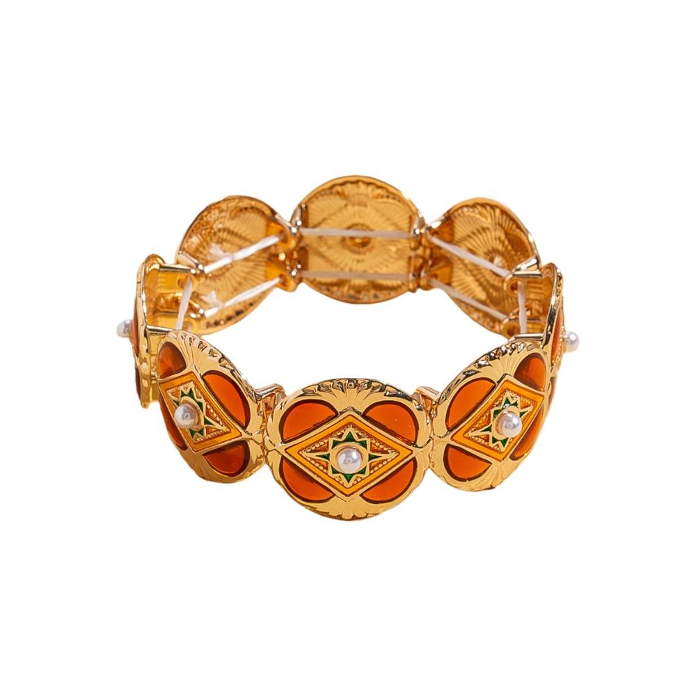 Imitation Pearl Wide Metal Bangles Luxury Jewelry Geometry Hand Ring Retro Drip Oil Bracelet Party