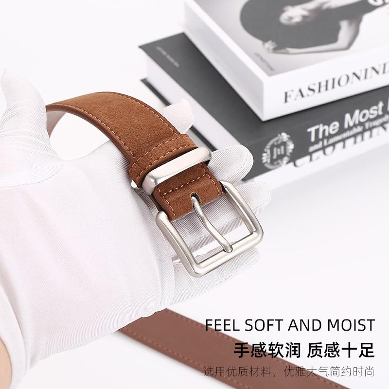 Vintage Style Womens Suede Leather Belt With Pin Buckle 3.3cm Wide Adjustable Jeans Casual Wear
