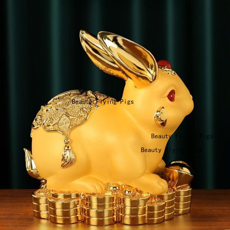 1 Stück Harz Kaninchen Sparschwein Glücksbringer Tierkreiszeichen Kaninchen Sparschwein Ornament Heimdekoration Chinesische Tierornamente Harzornament