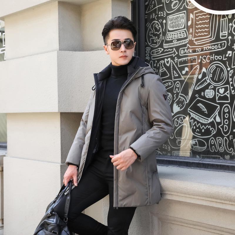 

Men s Mid-Length Hooded Winter Down Jacket - 90% White Duck Down, Fashionable and Versatile. XXXL сірий колір