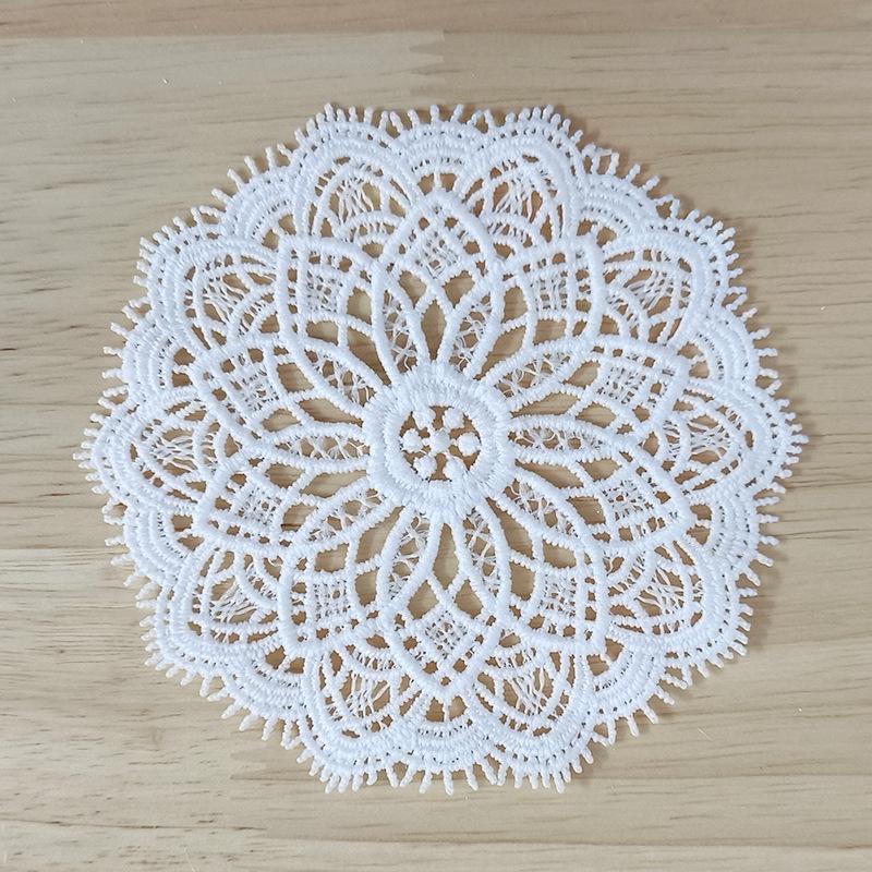 White Vintage Water-soluble Lace Small Coaster Cloth Sticker Clothes Decoration Patch Sticker DIY Hollow Embroidery Fabric Patch Accessories
