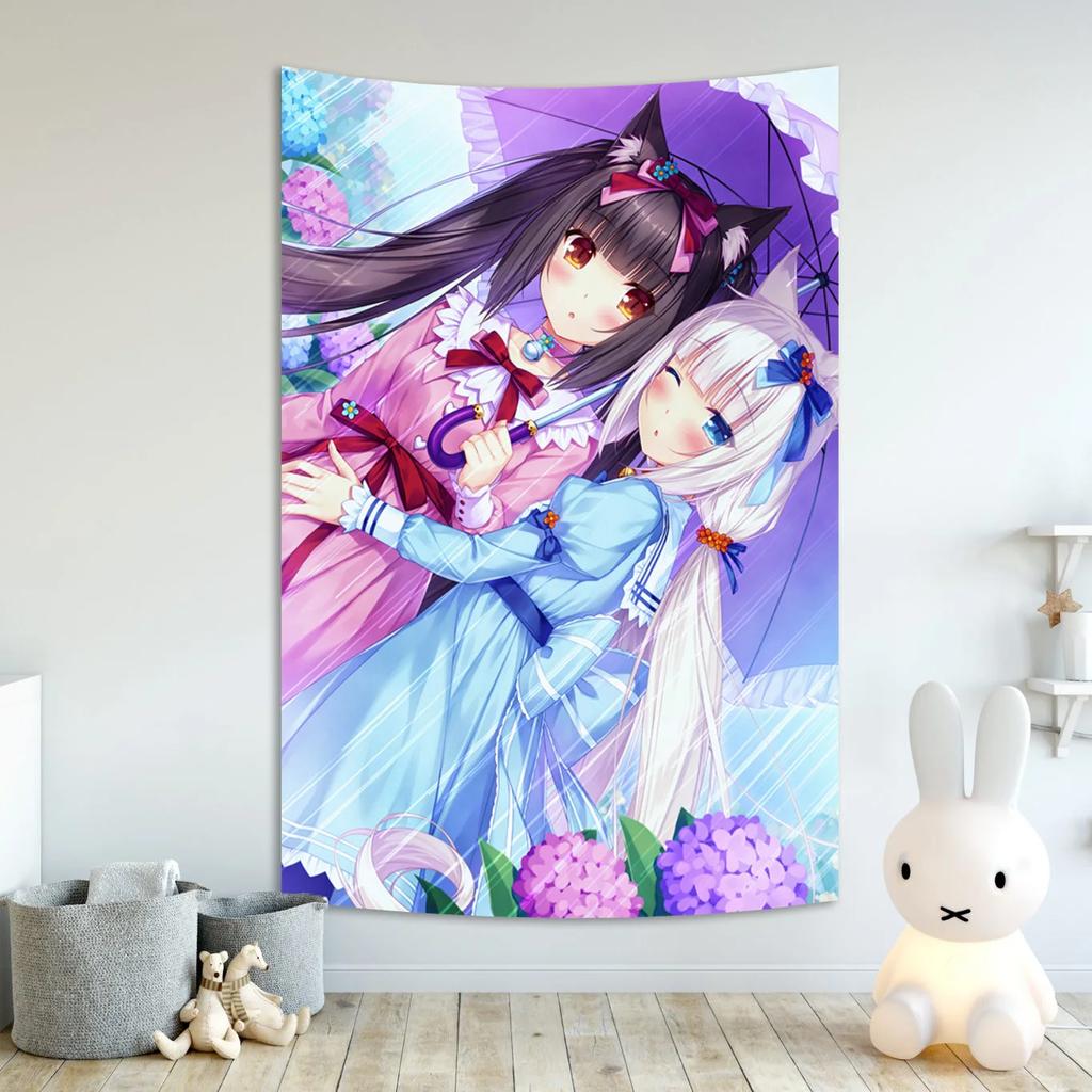 Anime Nekoparas Wall Tapestry Kawaii Background Cloth Wall Decoration Psychedelic Girls Dormitory Pink Room Banner