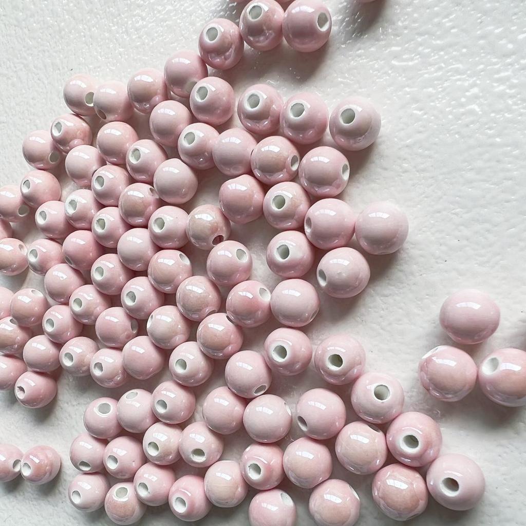 Perline in Ceramica Dipinta Tulipano e Farfalla Rosa Retrò per Braccialetti e Collane Fai da Te