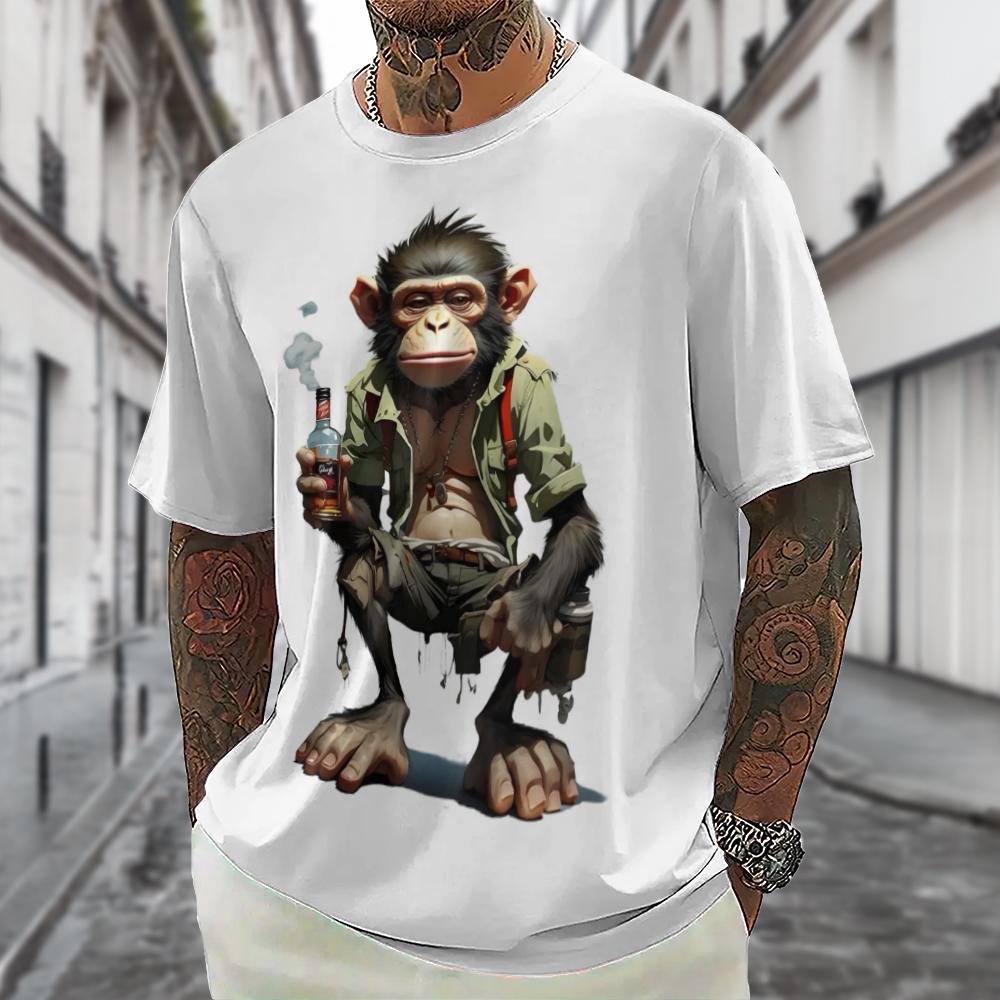 Summer Men's Short Sleeve T-shirt Monkey 3D Print Loose Fit T-shirt for Men Stylish Men T-Shirts