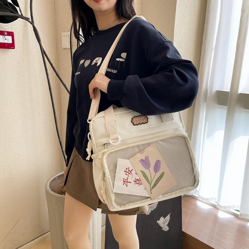 2025 High-value Nylon Bag College Style Transparent Shoulder Crossbody Pain Bag Leisure Bag Tutoring Bag Handbag Women