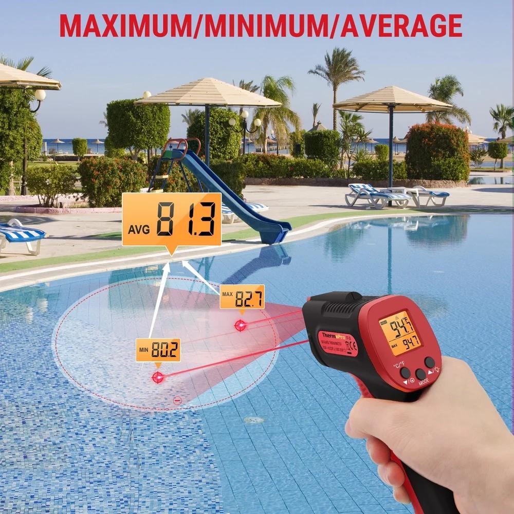 Non Contact Infrared Thermometer Gun TP30W Digital Laser Temperature Measurement Grill Oven Swimming Pool HVAC Cooking Max Min