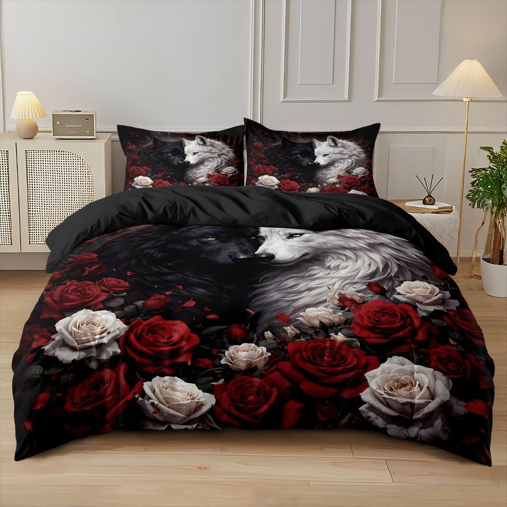 3pcs Ferocious Wolf Animal World Print Coreless Duvet Cover Set Multiple Sizes Comfortable Bedding Decoration, Machine Washable