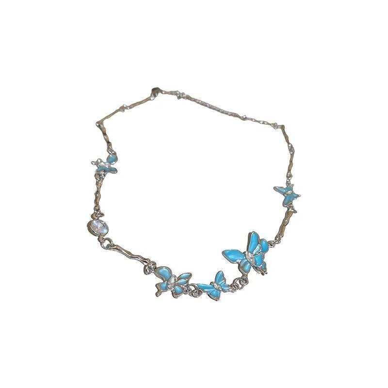 Blue Butterfly Moonstone Necklace - Women's Elegant, Trendy Choker