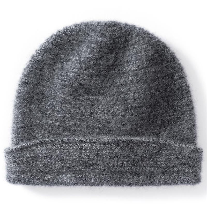Autumn and Winter New% Pure Cashmere Women's Solid Color Thickened Knitted Cashmere Hat Thermal Head Hat Ear Protector