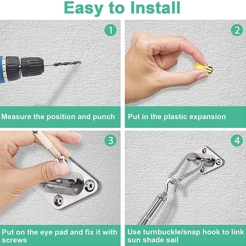 44pcs Sun Shade Sail Stainless Fixing Fitting Kit Garden Patio Awning Canopy Accessory