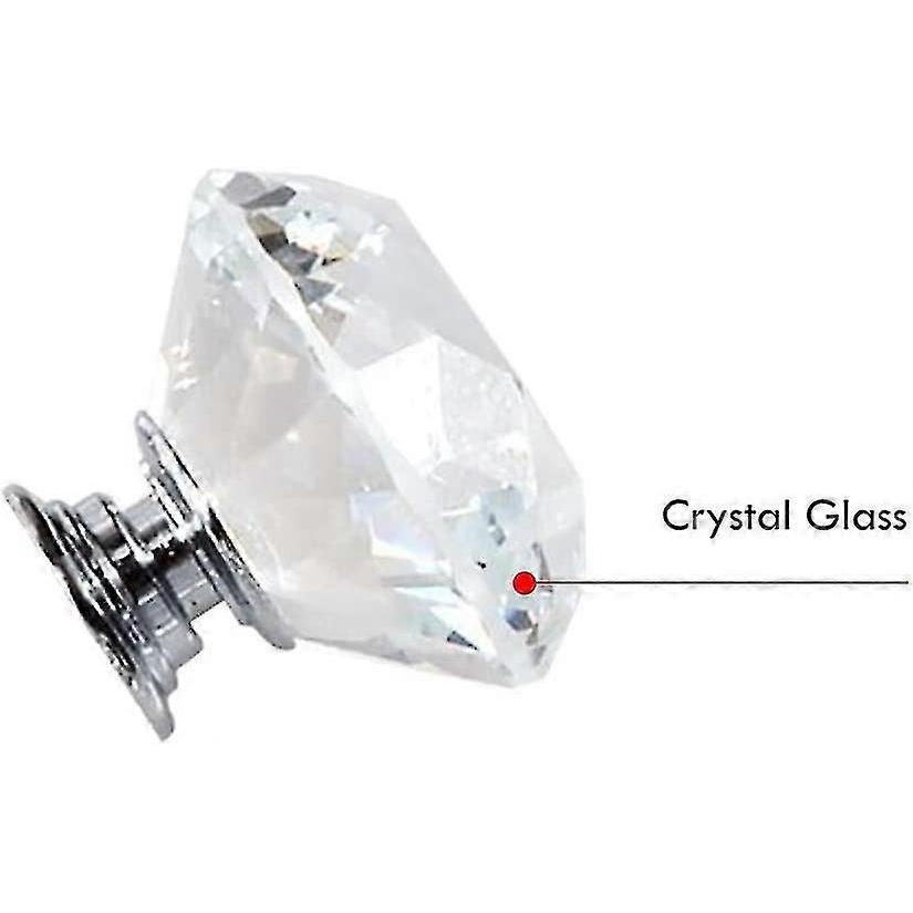 30mm Crystal Door Knobs With Screws. Set Of 6 Cabinet Knobs In Clear Crystal - PR