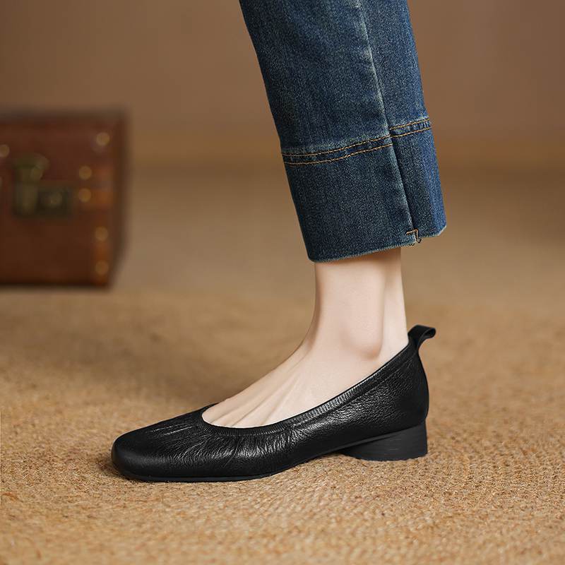 

Krazing Pot Sheepskin Autumn Winter Shoes Low Heels Size 42 Round Toe Slip on Shallow Pumps 39 чёрный