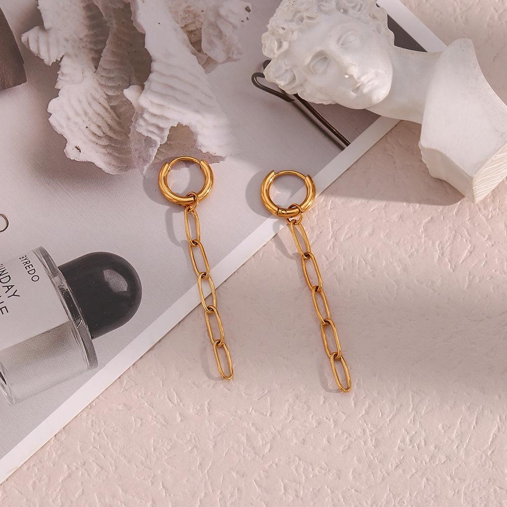 European and American 18K Gold Plated Tassel Earrings: Fashionable Simple Paperclip Chain Design