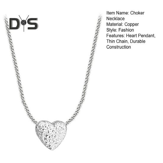 Women Pendant Necklace Heart Pendant Thin Chain Geometric Choker Necklace Bright Color Necklace Jewelry Gift