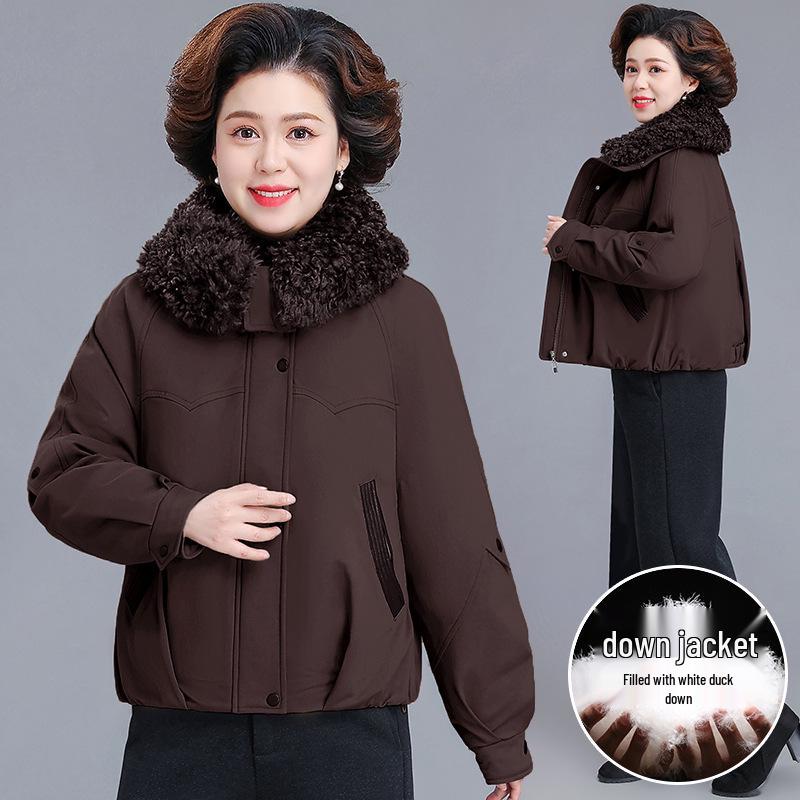 

2025 Women s Winter Down Jacket with Fur Collar – Short, Wide-Bodied Style for Middle-Aged and Elderly Mothers L (Recommended for 115-130 lbs)