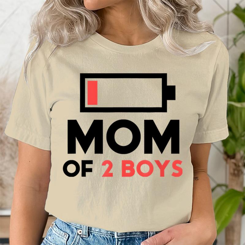 Women Clothing Graphic Mom of 2 Boys Print T Shirt Short Sleeve Ladies Mama Print Clothes Lady Tees Tops Female Womens T Shirt