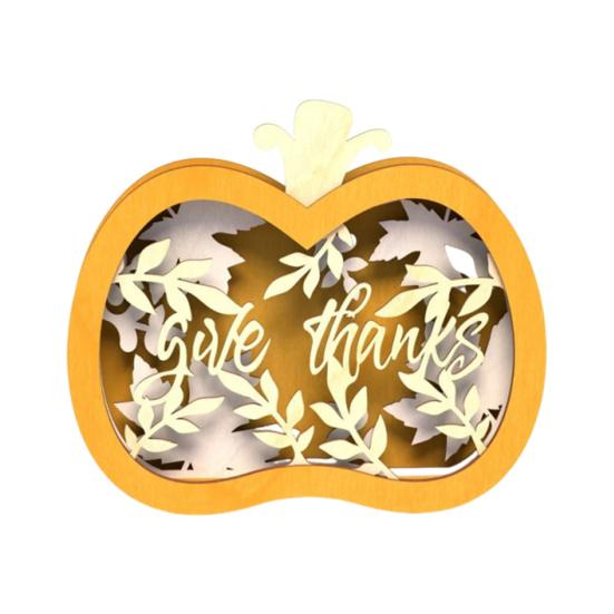 Yousheng Halloween Wooden Lighted Pumpkin for Tabletop, Spooky Pumpkin Lantern Shadow Box for Halloween Party, Dinning, Coffee Table Decoration