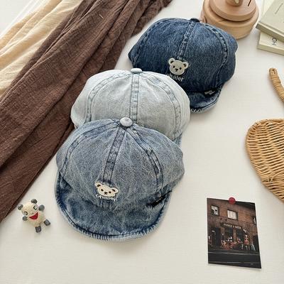 1 Piece Fashion Baby Basaball Cap for Boy Girl American Style Denim Blue Peak Cap for Toddler Cartoon Bear Travel Sunshade Cap