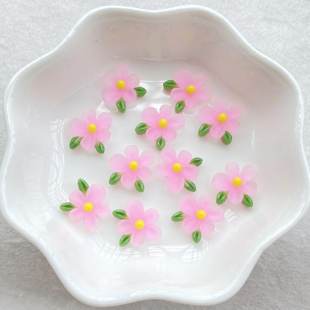 50Pcs Cute Cartoon Mini Colored Flowers and Leaves Nail Art Resin Designer Charms DIY Craft For Nail 3D Decorations Jewelry