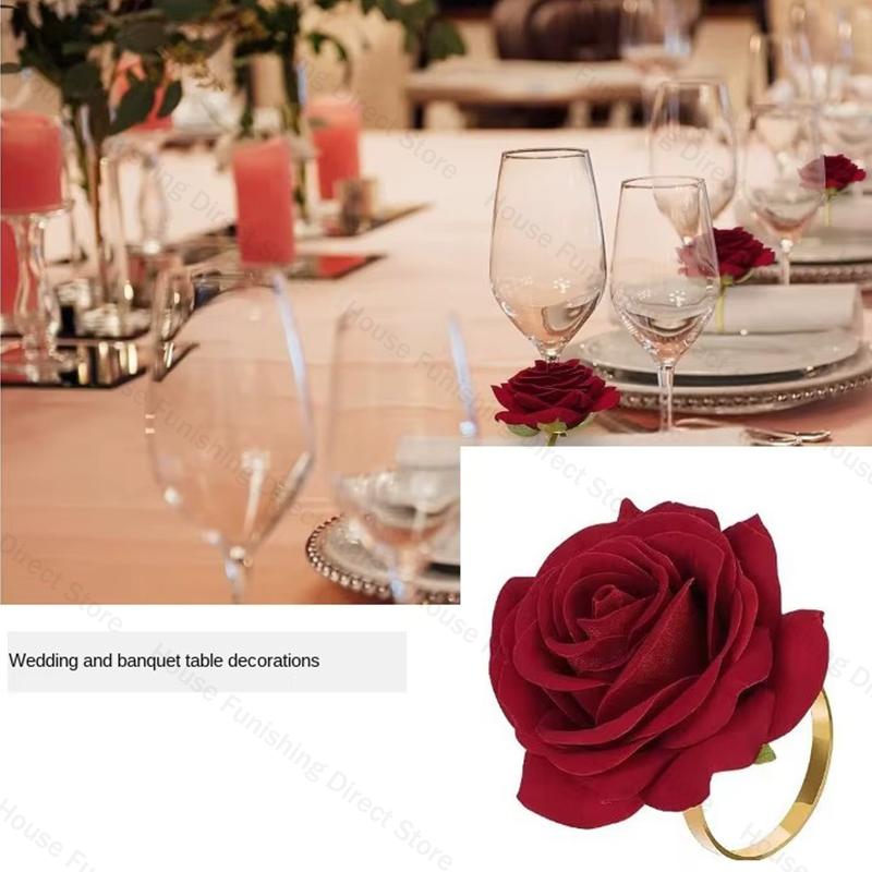 2025 New Valentine's Day Napkin Rings Rose Metal Napkin Rings Faux Flower Napkin Rings Wedding Banquet Birthday Decoration
