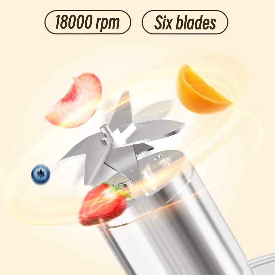 6 čepelí Elektrický přenosný mixér na džus 300 ml Odšťavňovač Mixér na ovoce 2000 mAh USB dobíjecí Odšťavňovač na citrusy Pomerančový Odšťavňovač Výrobník smoothie
