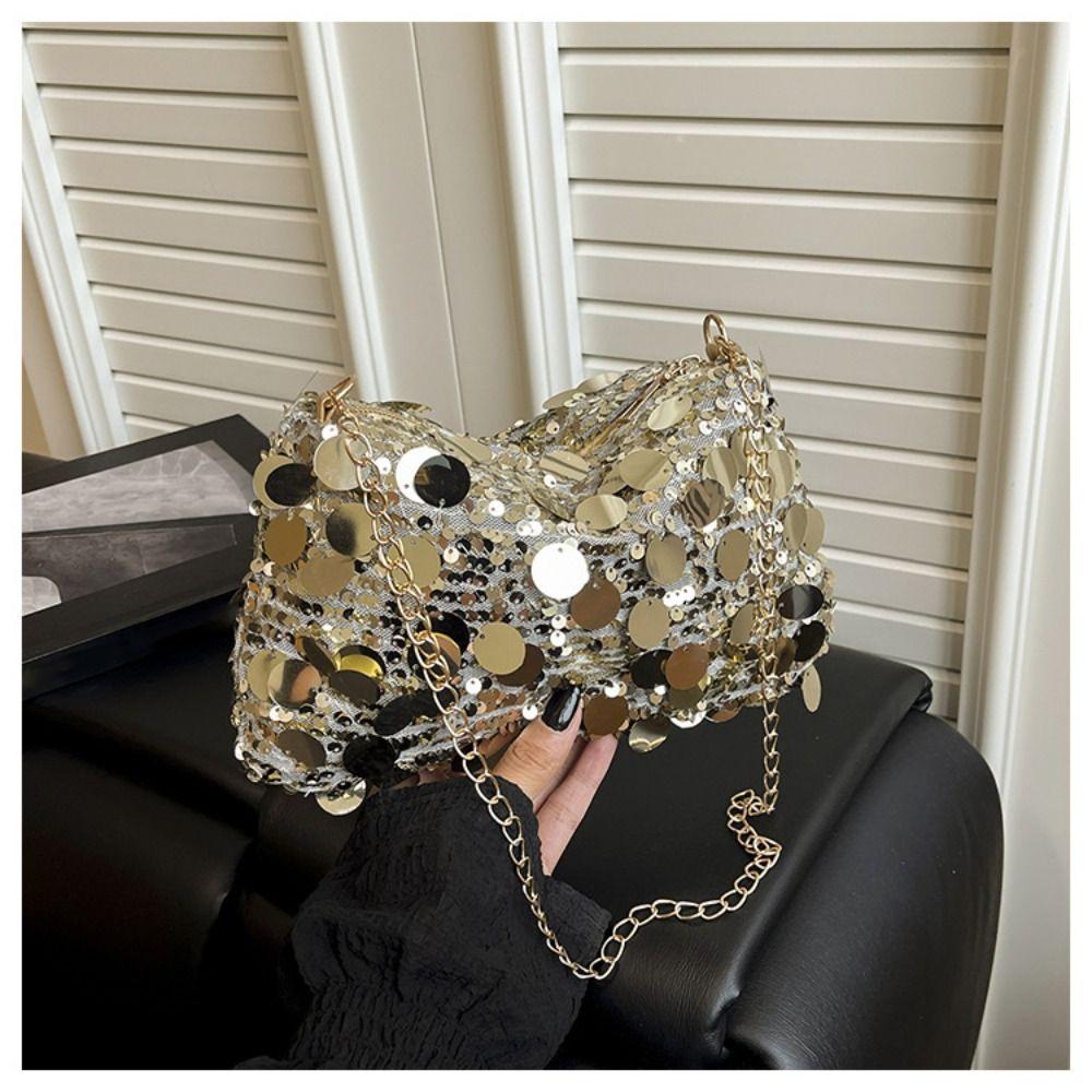 INS Elegant Sequin Shoulder Bag Blingbling Large Capacity Chain Tote Bag Glitter Phone Purse Female Handbag Banquet