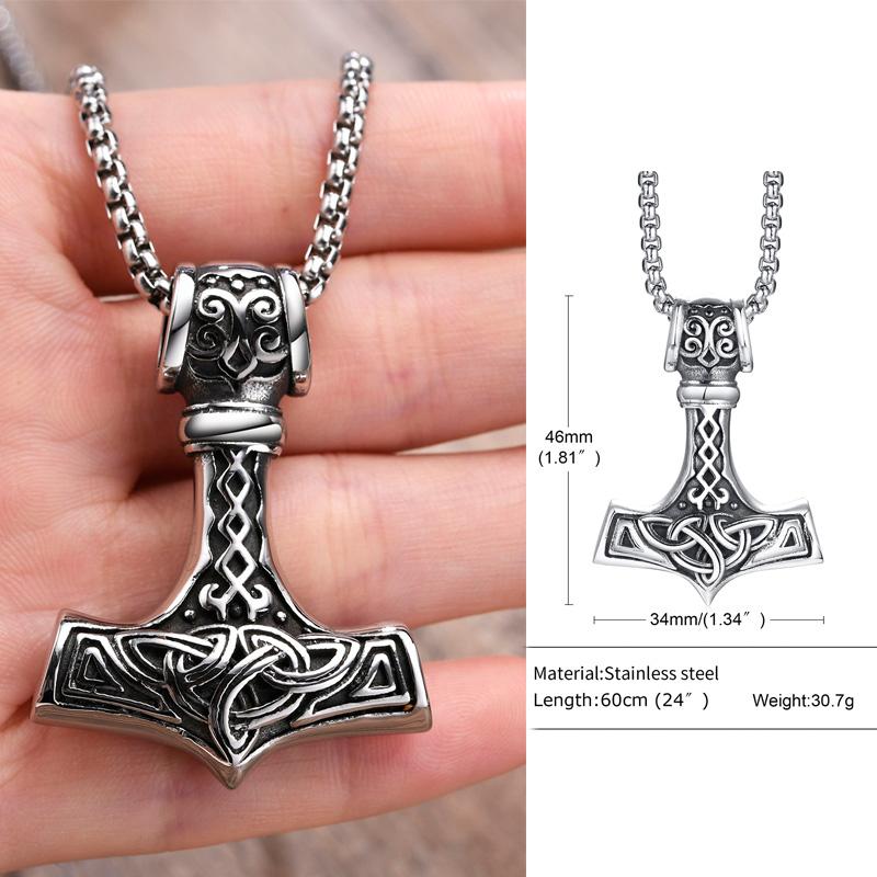 Viking Hammer of Thor for Men,Stainless Steel Norse Pagan Symbol Pendant,Punk Jewelry Gift