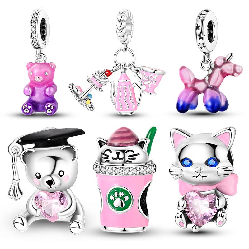 

Новые милые розовые подвески в форме сердца котенка, оригинальные браслеты Diy, посеребренные шары, подвески, бусины для подарков на день рождения, ювелирные изделия