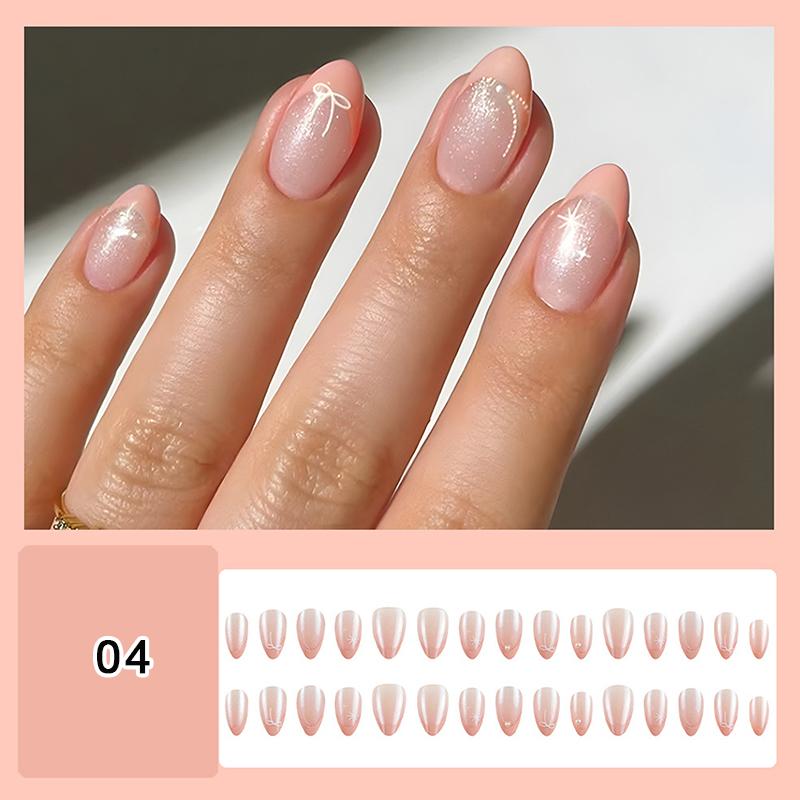 24/30Pcs Medium Fake Nail Set With Jelly Glue Gradient French Press On False Nail Elegantstyle Nails Full Cover Wearing False