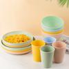 Colourful Wheat Straw Cutlery Set 4Pcs Bowl Cup Dish Set Portable Tableware Set Dinnerware Kits for Picnic Camping