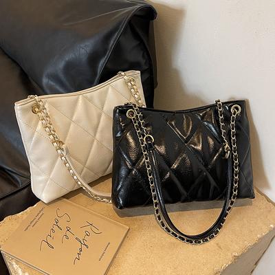 Klasická kostkovaná PU taška Tote, nová dámská jednoduchá velkokapacitní řetízková crossbody taška na dojíždění, studentská, učební, tašky pod paži