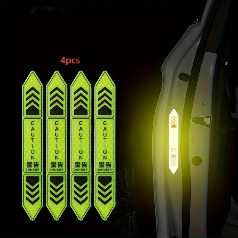 4Pcs Reflective Open Warning Stickers for Car Door, Night Visibility Auto Safety Prompt Decals