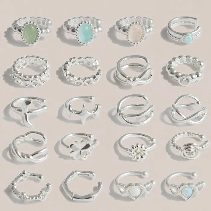 925 Silver Piercing Ring, Gemstone Clip-on, Silver Earrings, Ear Cuff