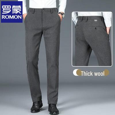 Men's Warm Wool Blend Straight Leg Business Casual Trousers