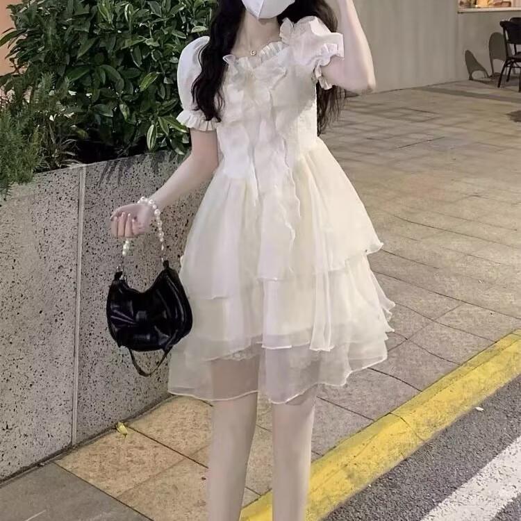 

Korean-Style French Sweetheart Bow-Waist Puffy Summer Dress XXS (Weight: 30-35 kg) абрикосовий
