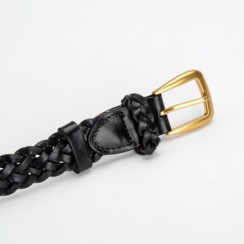 New Hand-woven Leather Belt Head Layer Cowhide Versatile Dress Decorative Alloy Pin Buckle Belt for Women