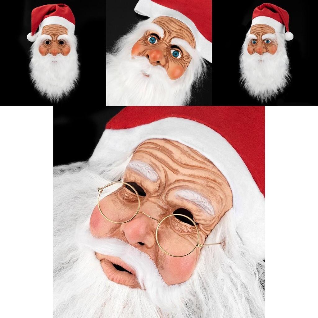 Christmas Latex Santa Claus Cap With White Beard Mask Role Play Fun Props